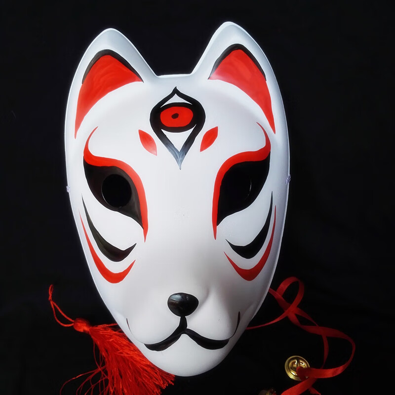狐狸面具 日式全脸原创高端日式妖狐般若全脸塑料面具红色狐狸动漫cos