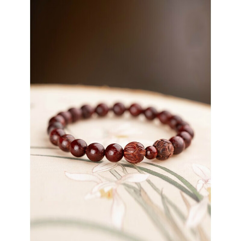 秀气文艺手串 情侣男女复古莲花雕刻佛珠 单圈手链饰 手腕围度14cm