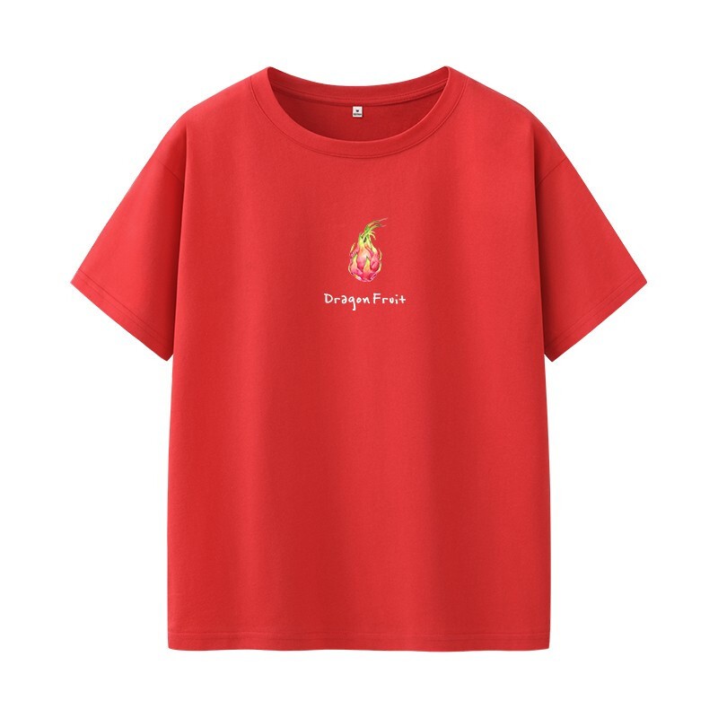 艾米恋 纯棉t恤女宽松学生短袖卡通印花水果百搭打底2021年夏季新款T恤 H93248红色 2XL