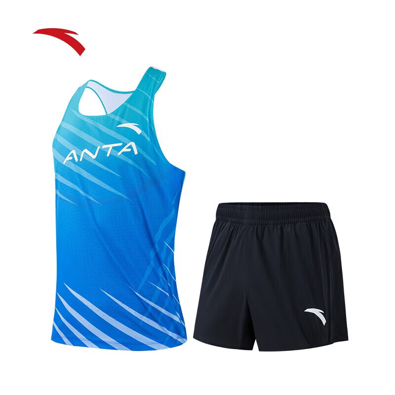 安踏（ANTA）跑步运动套装男2023季透气背心短裤晨练服两件套 光芒蓝-2 L/男175