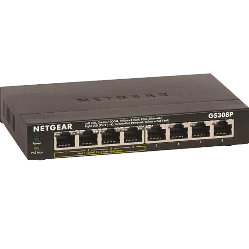 美国网件（NETGEAR）GS308P 8端口全千兆POE交换机 4个POE供电口以太网交换机 GS308P 8口千兆4口POE供电