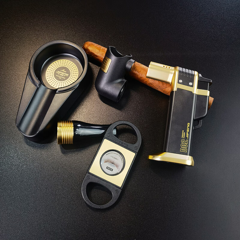 jifeng雪茄组合工具套装 打火机烟缸雪茄刀烟嘴雪茄管烟托 高尔夫五