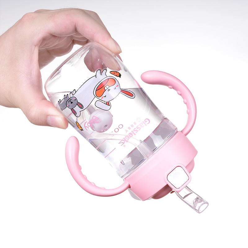 GLASSLOCK 婴儿水杯学饮杯儿童喝水喝奶杯带刻度重力球吸管杯 带刻度 兔子300ml