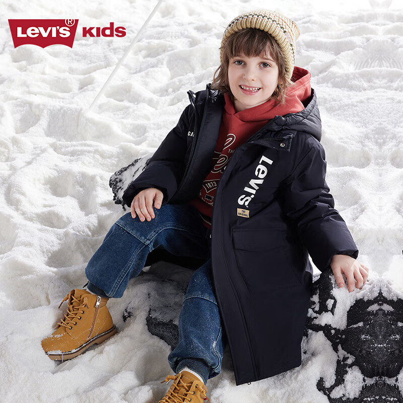 Levi's李维斯童装长款羽绒服冬季新款女童韩版洋气加厚保暖外套 黑美人 (90%灰鸭绒-清洁度600) 160 /80 充绒量236g【建议身高158-170cm】