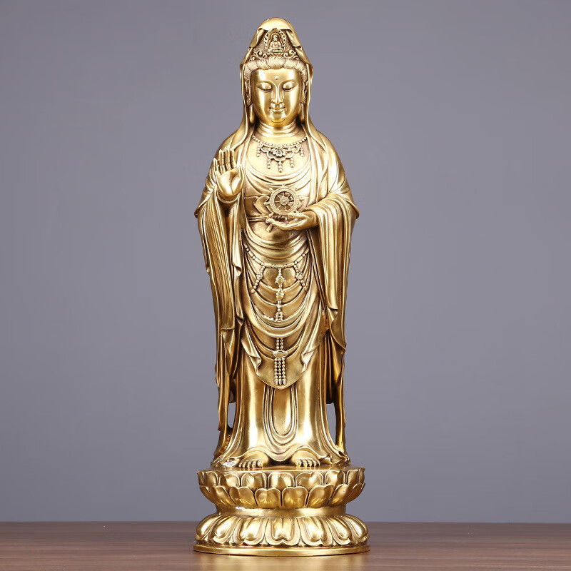 站像摆件家居客厅立南海观世音佛堂立像铜工艺品摆设 28#铜观音高27