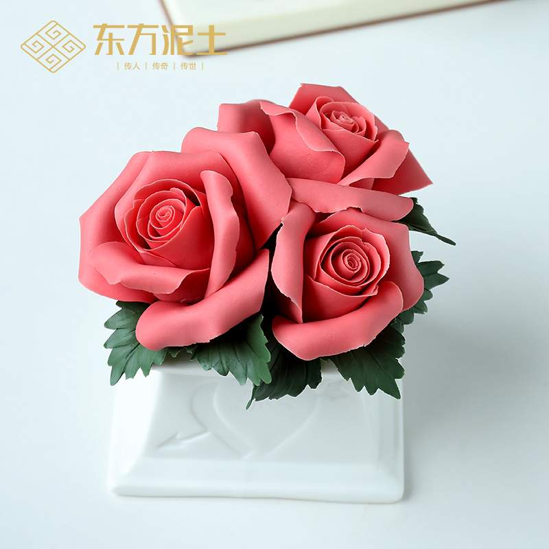 陶瓷永生花情人节礼物送女友送老婆礼盒 d51-50m  3朵玫瑰(我爱你)