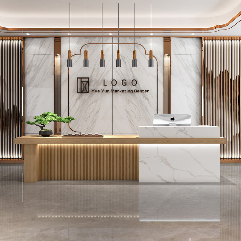 澳颜莱茶吧台  原木色吧台现代中式美容院公司酒店前台接待台茶楼商铺