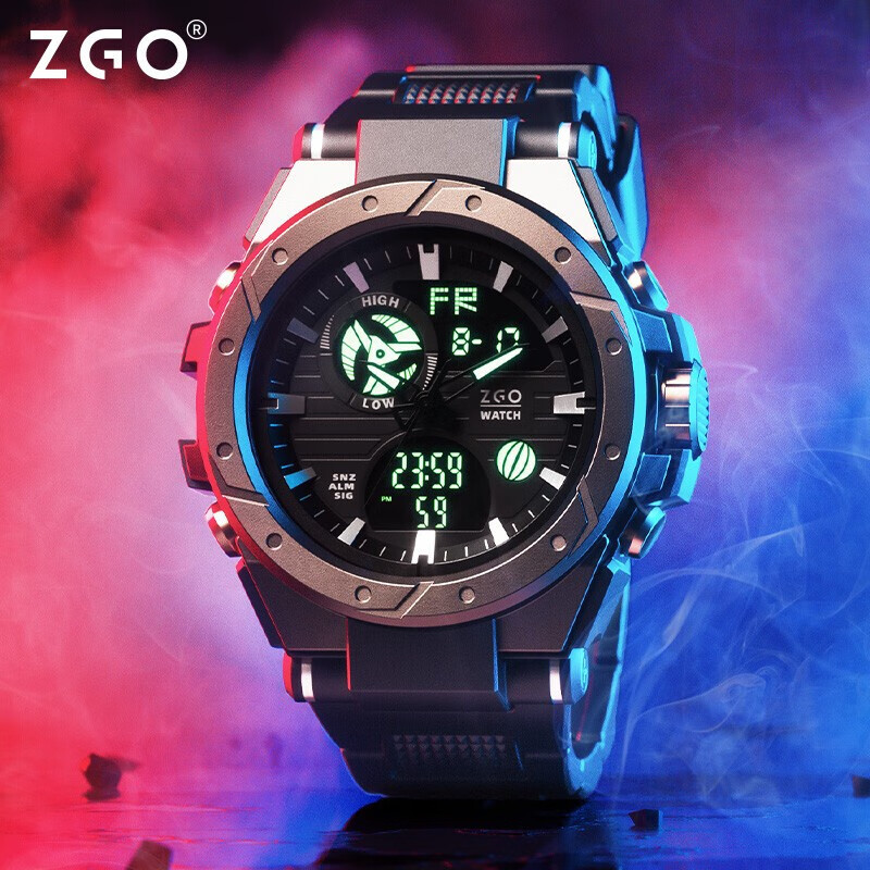 正港ZGO 学生手表男防水防摔多功能户外运动电子表中学生男款潮流夜光双显手表生日礼物 801黑色