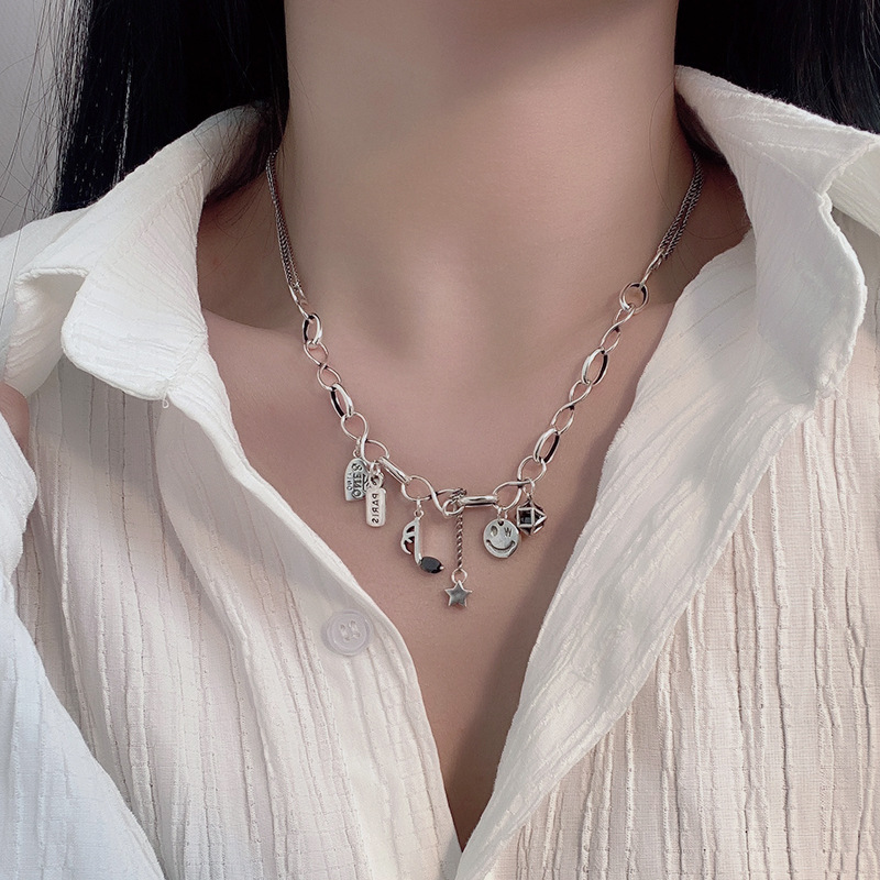 s925银项链女韩版新款时尚简约音符笑脸泰银百搭款 白色16g 925银 41