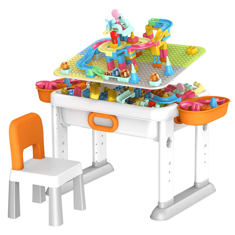 布鲁可 积木桌子积木拼插早教儿童多功能收纳游戏学习桌布鲁克3岁+男孩女孩玩具 积木桌+滑轨包