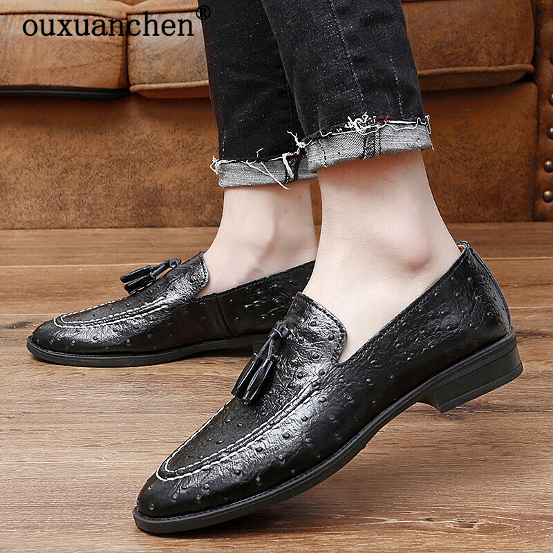 皮鞋男青年商务休闲乐福鞋懒人一脚蹬豆豆鞋36 黑色 36 标准皮鞋尺码