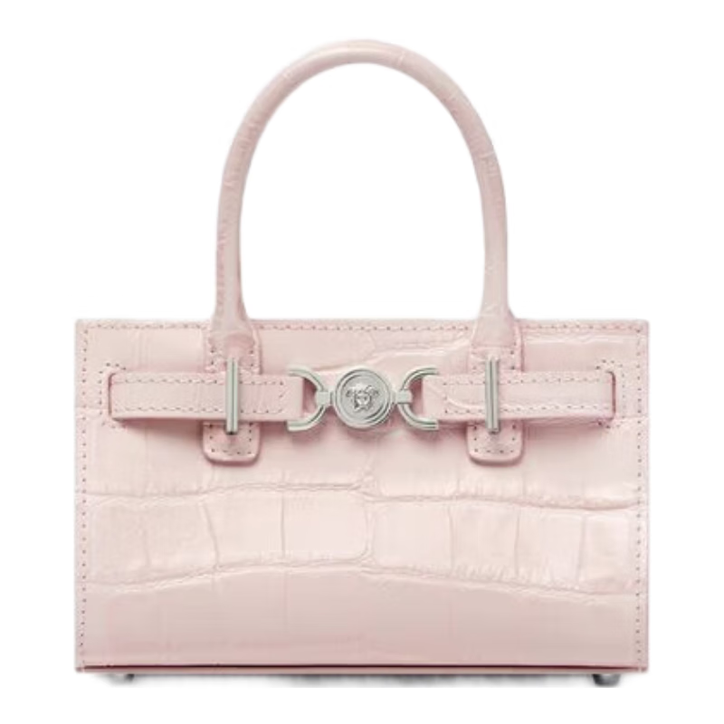 范思哲（VERSACE）【趙露思同款】女包新款單肩斜挎手提包美杜莎鱷魚紋許研打人包 淡粉色