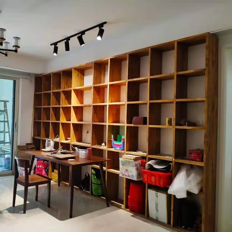 定制老榆木书架落地书柜隔断吊柜实木书柜格子架置物定做满墙书架 原木 3cm厚老榆木板定制设计