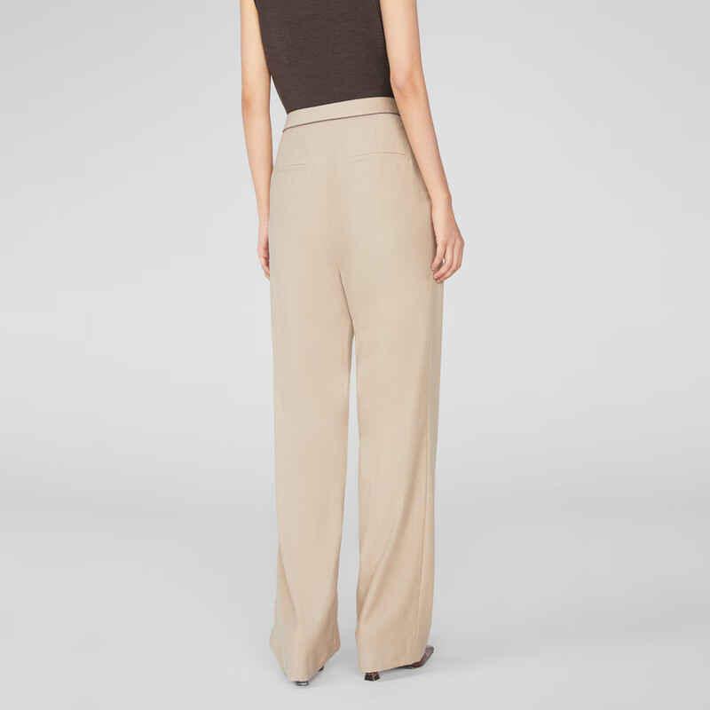 OVV秋冬热卖女装羊毛法兰绒褶饰简约通勤直筒休闲长裤 燕麦（净色）C4 M