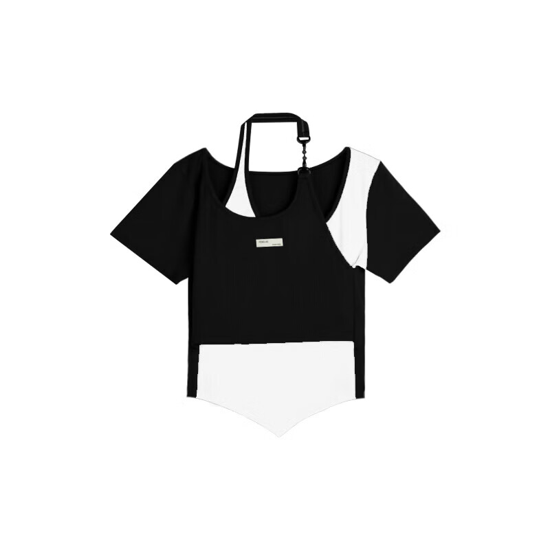 予瑾 夏季搭配喇叭裤的上衣不规则假两件百搭短袖t恤女小众设计感辣妹