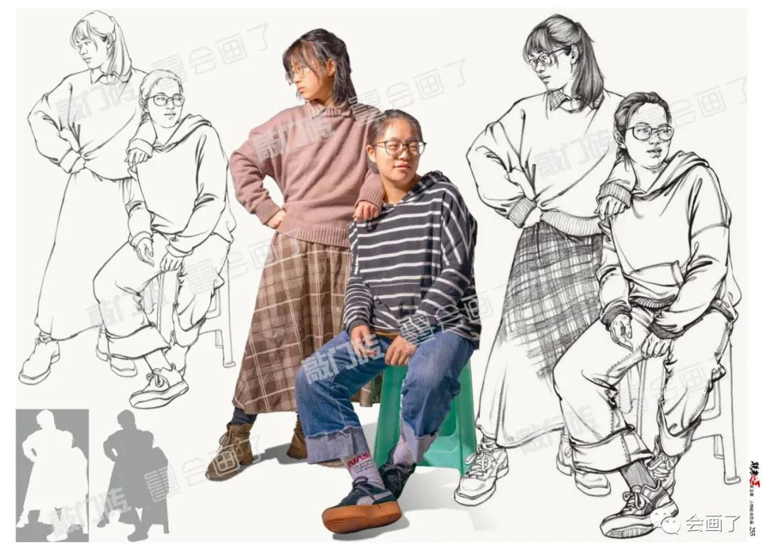 靖宇人物速写人物动态三姿全身结构与变装基础经典线性速写临摹范本书