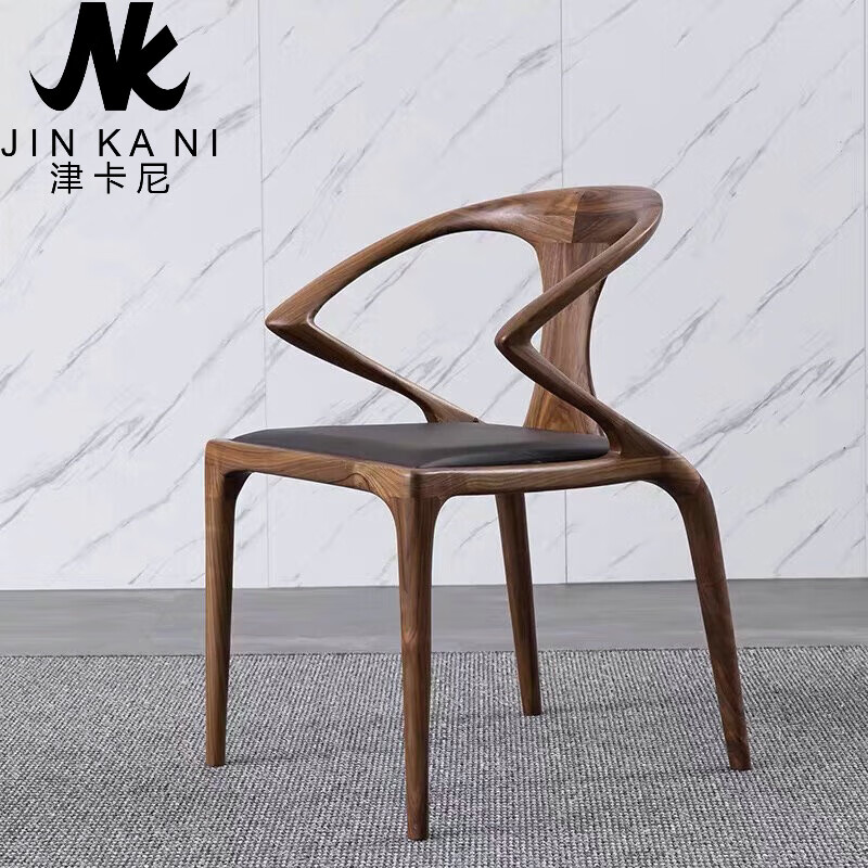 卡尼意式极简创意家用靠背休闲椅餐椅 酒店咖啡厅餐厅带扶手实木椅子