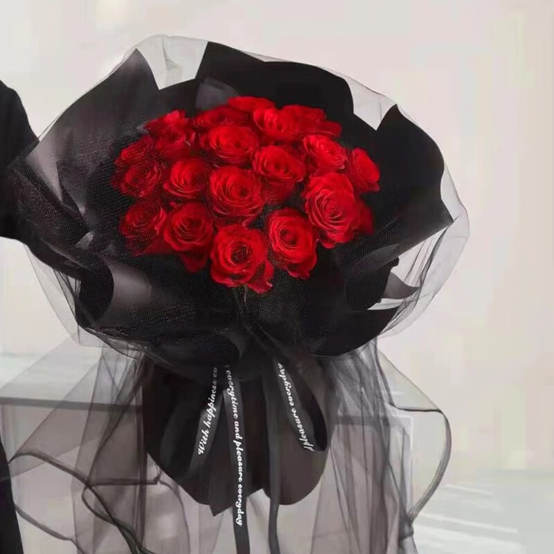 19朵红玫瑰黑纱花束 同城配送 支持预约日期