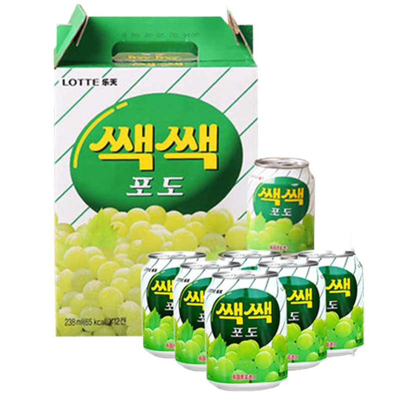 韩国进口乐天(Lotte) 葡萄汁罐装葡萄味果肉果汁饮料 乐天葡萄汁整箱装238ml*12