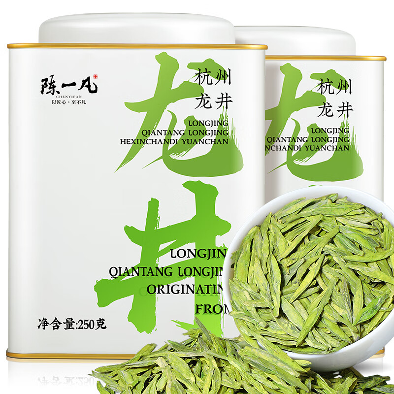 陈一凡 龙井茶 茶叶2023新茶 明前一级绿茶豆香型杭州钱塘龙井罐装250g
