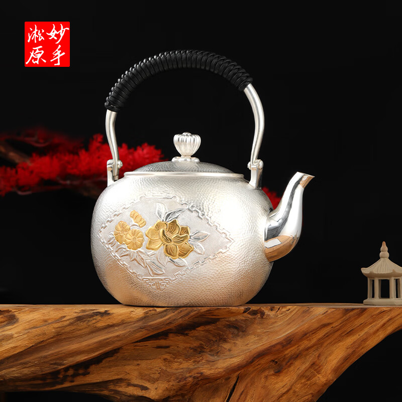 龙善堂银壶9999足银妙手淞原纯手工家用功夫茶具纯银烧水泡茶煮茶壶