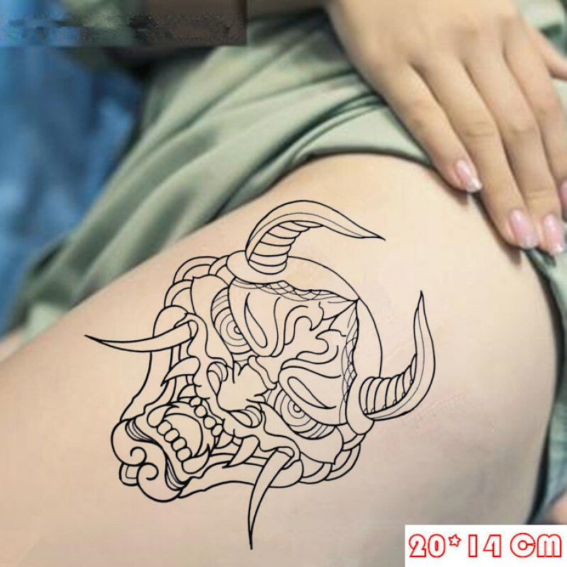 割线条纹身贴防水男花臂般若手臂胳膊逼真小臂大臂刺青色纹身 一张