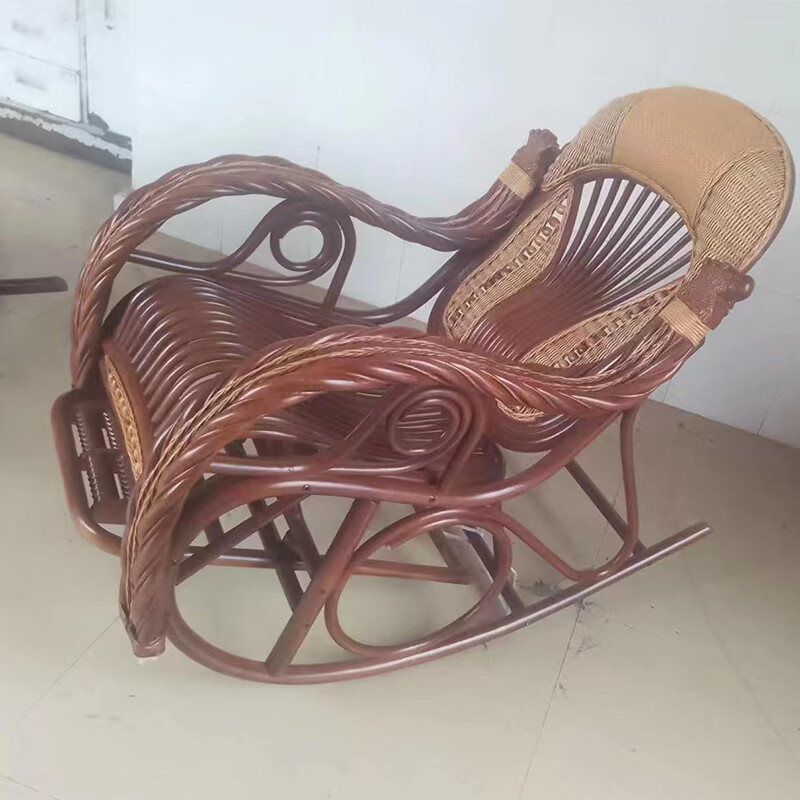 家用藤编编织摇摇椅阳台休闲靠背逍遥椅 花梨色摇椅一张 进口印尼藤条