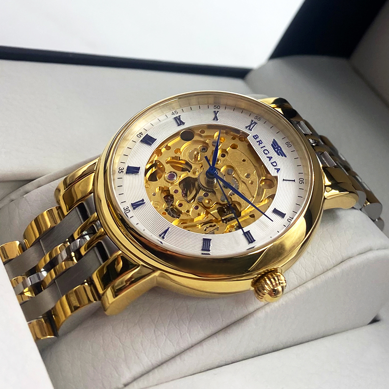 宝茄达(brigada)手表男机械自动机械 男表 防水镂空机械表 送男友