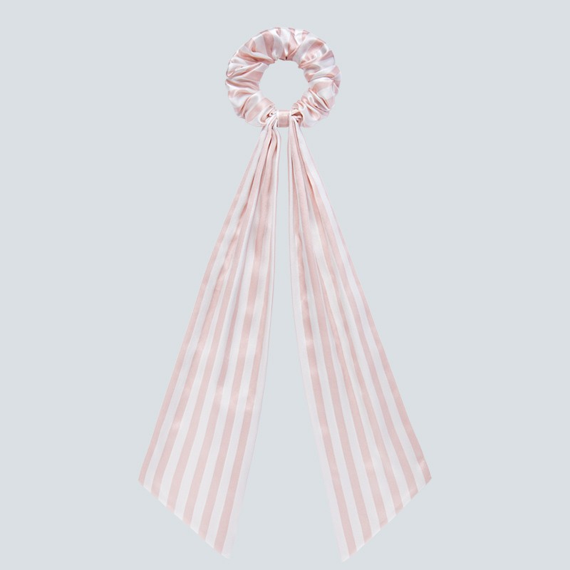 manito/曼尼陀 stripe真丝飘带发圈 复古甜心发带真丝配饰 粉白条纹