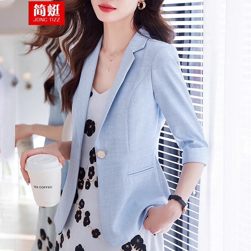簡蜓藍色高級感西裝外套女2025新款小個子夏季薄款氣質(zhì)韓系小西服上衣 單件藍色西裝 3XL(129-138斤)