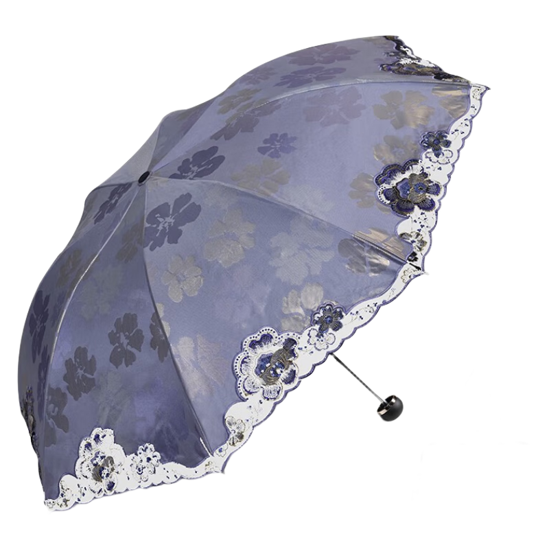 天堂傘晴雨兩用太陽傘刺繡防曬便攜遮陽傘三折輕巧折疊高顏值繡花傘女 天蘭