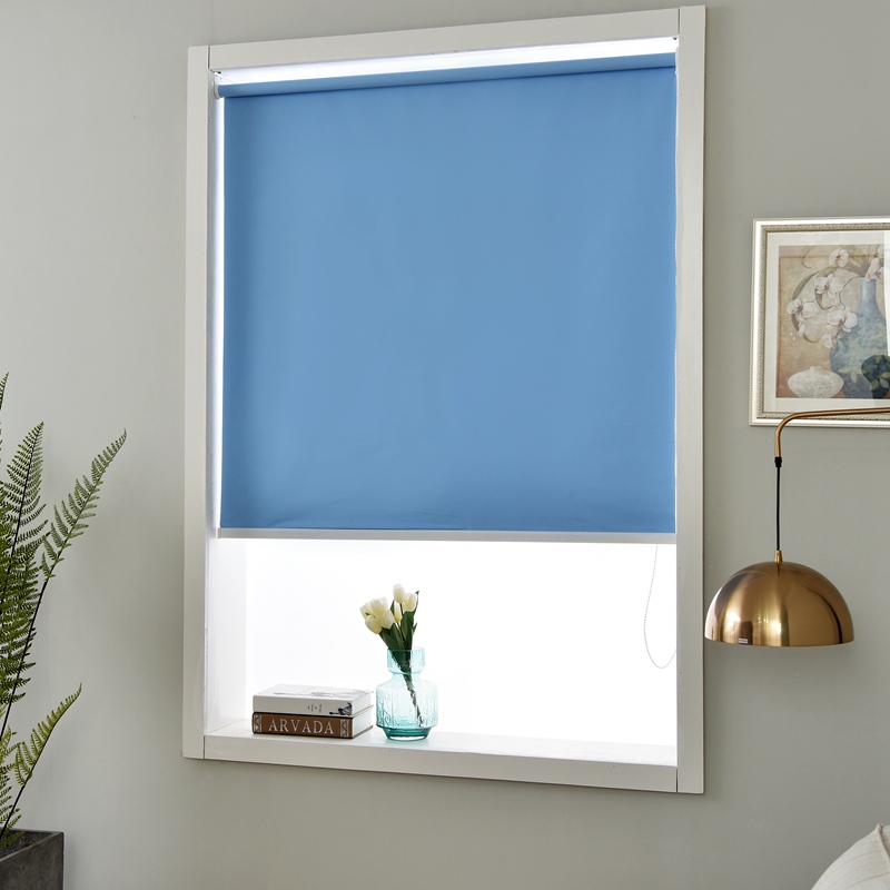 拉窗帘成品防水卧室阳台办公室遮阳 浅蓝 全遮光浅蓝色(含免打孔配件)