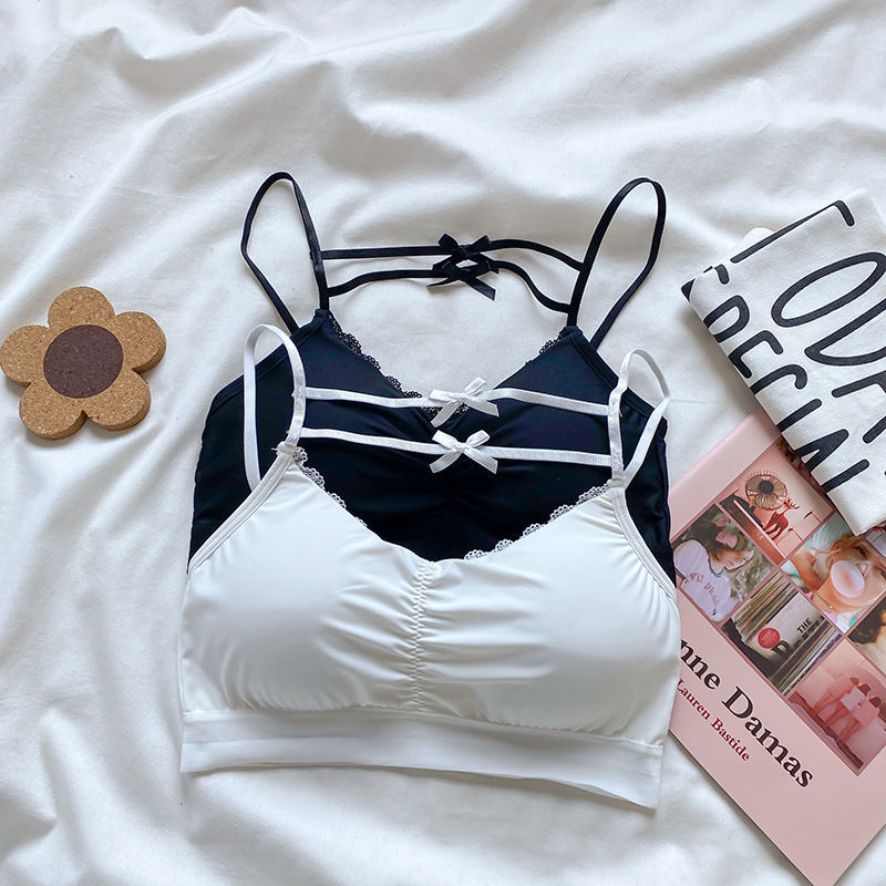 艾予曼高中女生内衣初中生少女文胸小心机蝴蝶结吊带裹胸无钢圈聚拢