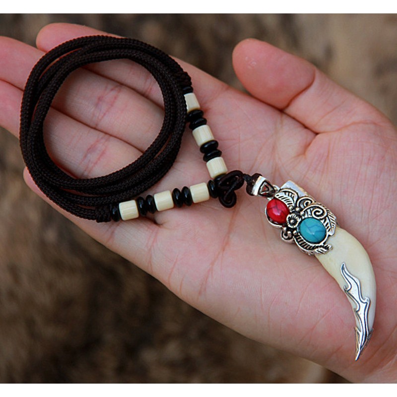 顶盈 新款6厘米狼牙项链 男女大獒牙吊坠 真狗牙齿尼泊尔复古套饰品