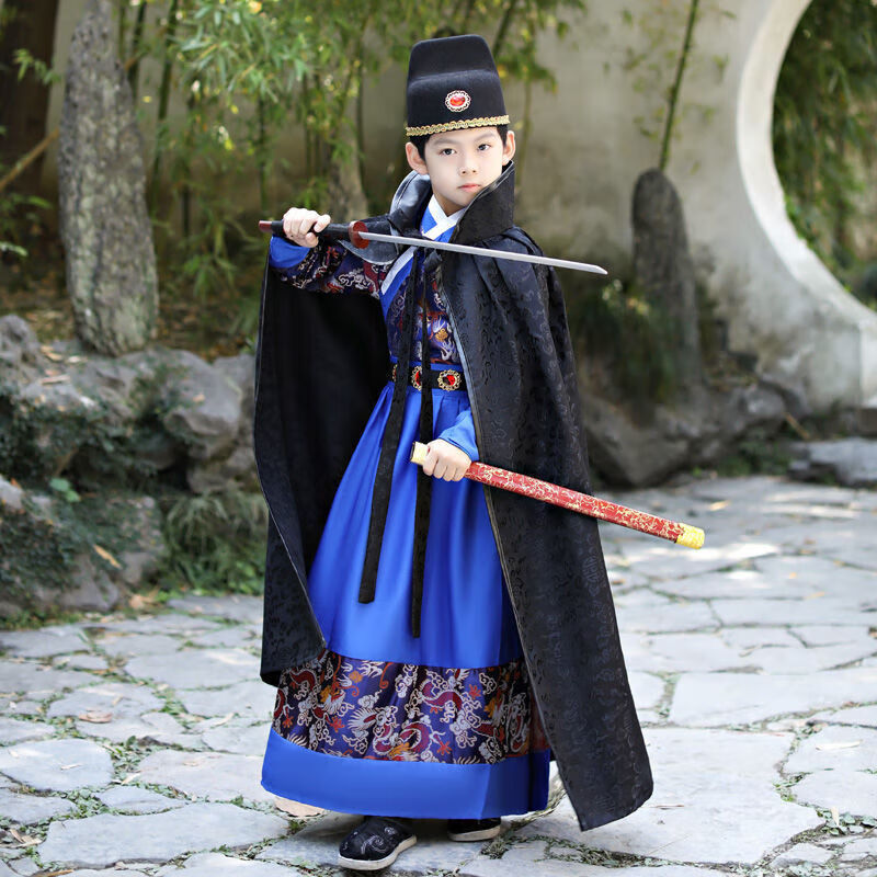 服古装男孩唐装小学生中国风古代服装国学服 160 锦衣卫黑单件衣服