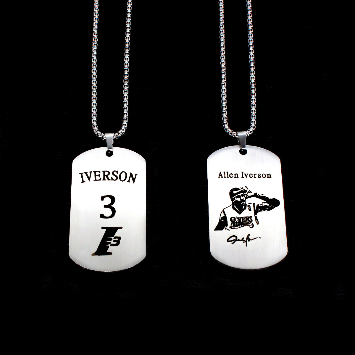 球星项链男科比保罗库里詹姆斯杜兰特钛钢军牌吊坠 艾弗森项链