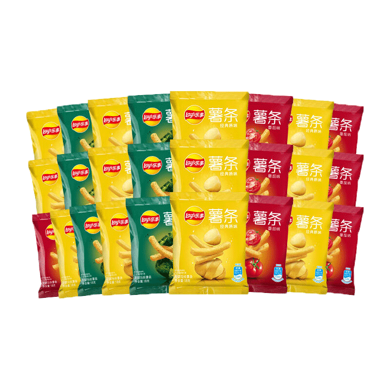 樂事（Lay’s）薯?xiàng)l（原味*12+番茄味*7+海苔味*6）18g*25包 零食大禮包