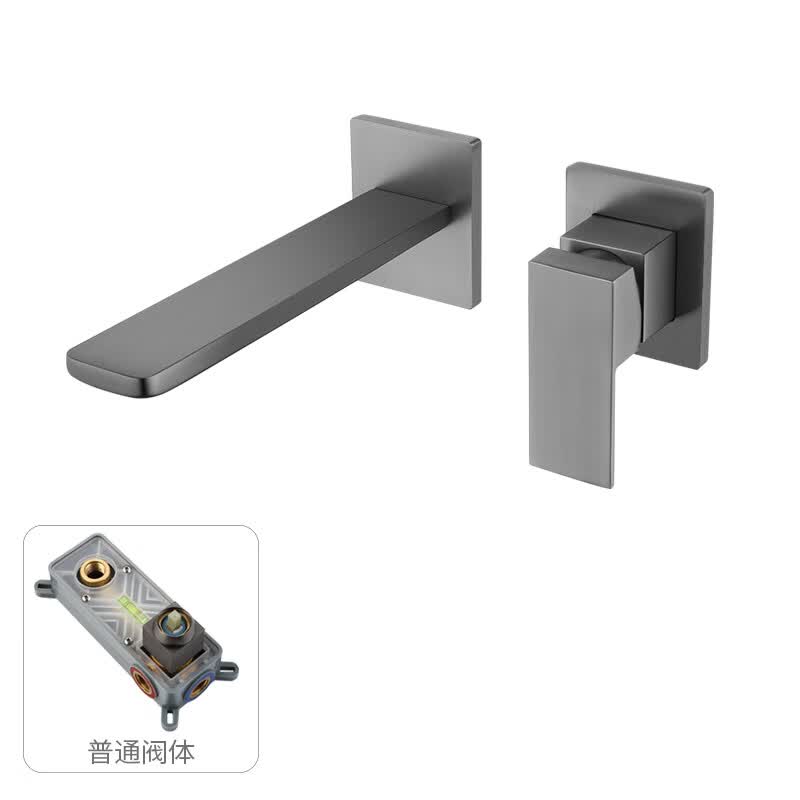 陇之佃全铜暗装入墙式面盆水龙头灰色预埋墙出冷热嵌入式台盆龙头 枪