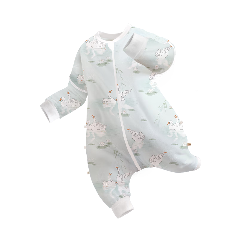 ibaby×outlast太空科技恒温抗菌纱布儿童睡袋婴儿宝宝防踢被 四层纱布款-清波白鹅 100码 身高90-100cm体重8.5-16kg
