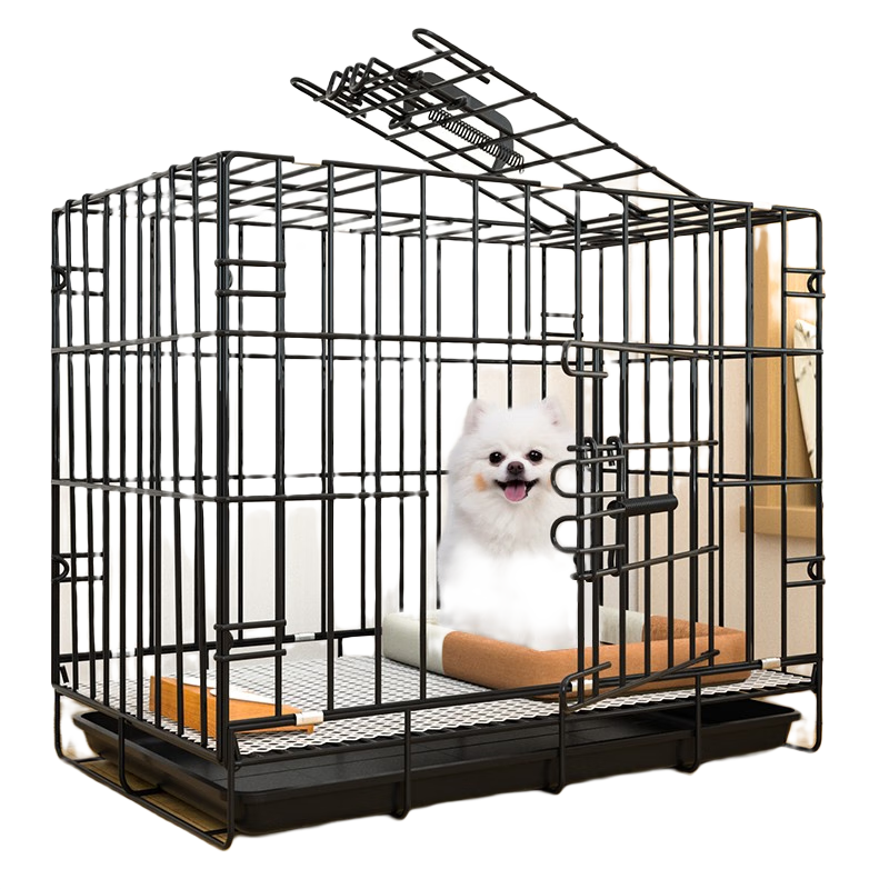 憨憨寵 狗籠貓籠 狗籠子小型犬帶廁所幼犬折疊便攜貓籠子寵物籠具兔籠 黑色 側(cè)出盤狗絲籠 50*35*42cm