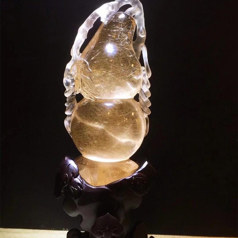 君政原矿金发晶葫芦摆件晶体通透发丝效应强造型饱满寓意福禄寿全家福