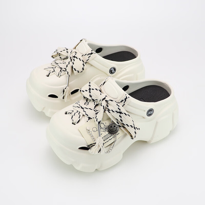 芹品洞洞鞋鞋带款 女外穿增高厚底时尚创意鞋带笑脸防滑包头沙滩凉拖