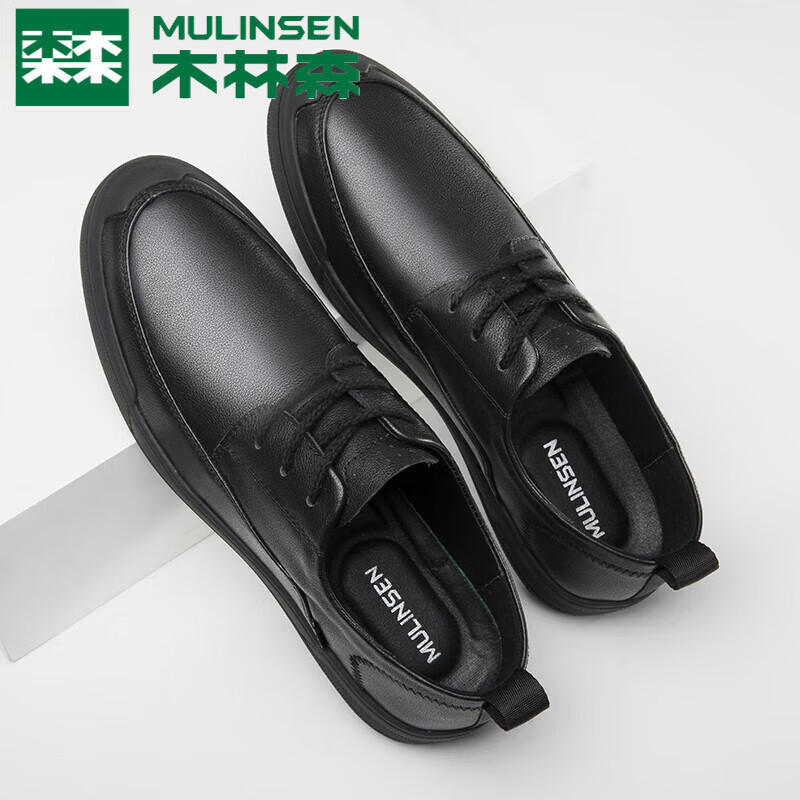 木林森（MULINSEN）男鞋新款头层牛皮软底软面百搭舒适商务休闲鞋系带男士皮鞋子防滑 黑色 38