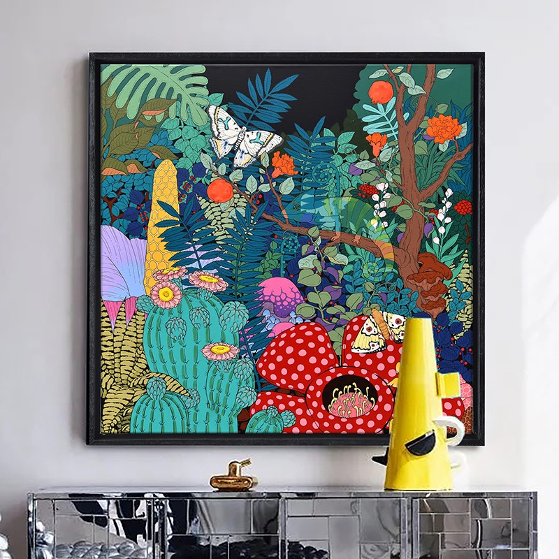 动漫风动物艺术油画 变色龙 变色龙 白色实木框 60*60cm