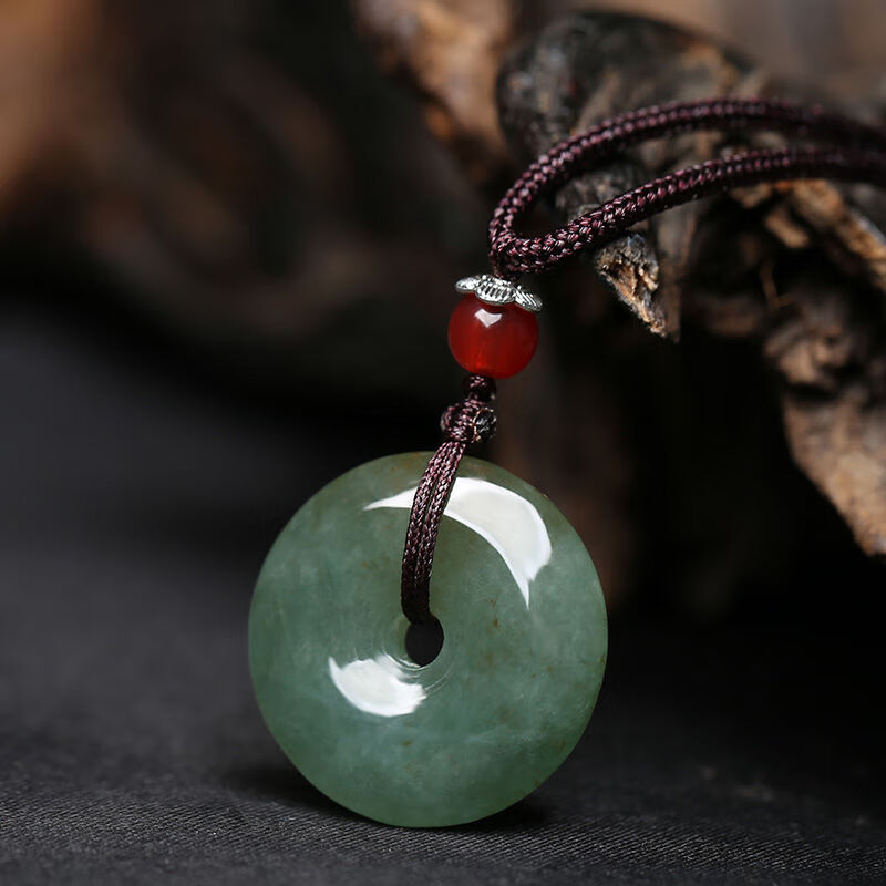 暗杠天然翡翠吊坠平安扣冰糯种a货油青飘花玉扣男女款玉佩挂件 平安扣