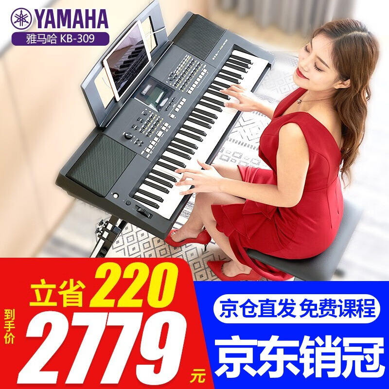 雅马哈（YAMAHA）电子琴KB309便携式智能初学者考级演奏教学娱乐专用61键KB308电子琴 KB309原装标配+Z架全套配件