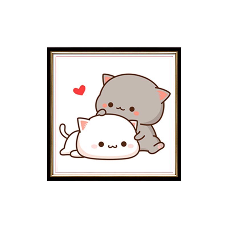 【迎新必备】2021新款简单十字绣带框一对情侣猫咪可爱动物男生女生线
