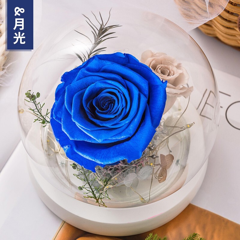 逸然 永生花玫瑰花礼盒 鲜蓝玫瑰花摆件生日礼物女生结婚纪念日新婚
