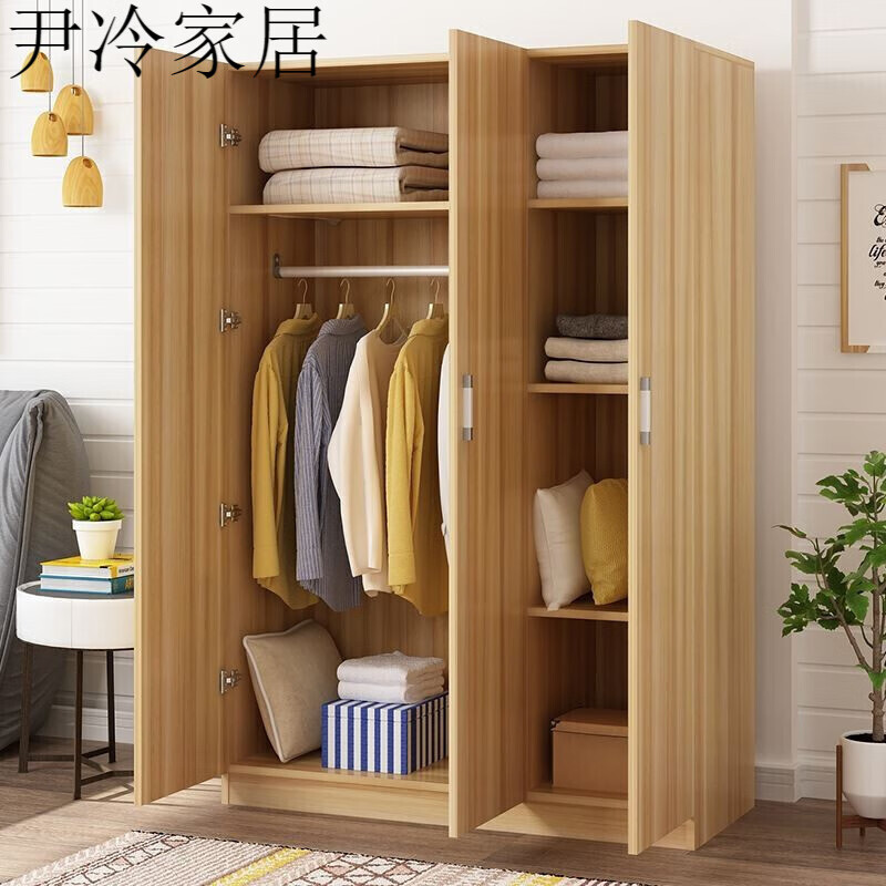 衣柜现代简约二门三门四门经济型衣柜组装实木色板式宿舍出 浅胡桃 两