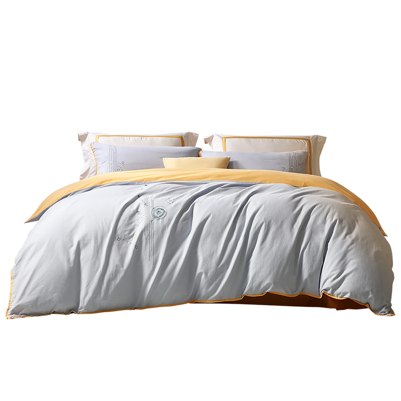 富安娜床上四件套 A类100%纯棉磨毛床单被套保暖套件 双人加大230*229cm